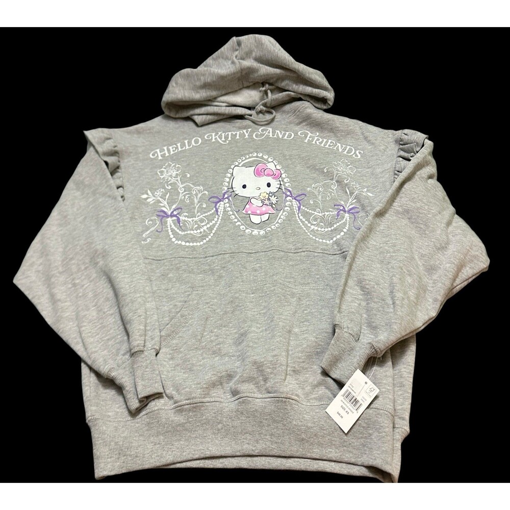 Hello Kitty By Sanrio Light Gray Pullover with Black Print XS